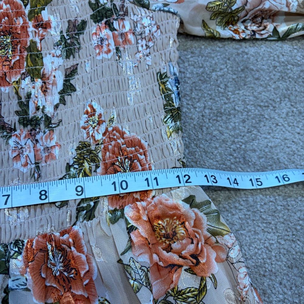 NWT Baltic Born SzSm taupe/peach/gold/floral tiered dress - Picture 13 of 15